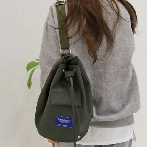 데일리 남녀공용 버킷백 복조리 캐주얼 숄더백 드로스트링 캔버스 여행용 메신저