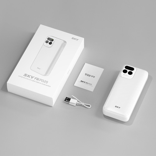 필 PD20 22.5W LCD 디스플레이 잔량표시 고속충전 보조배터리 20000mAh, 화이트