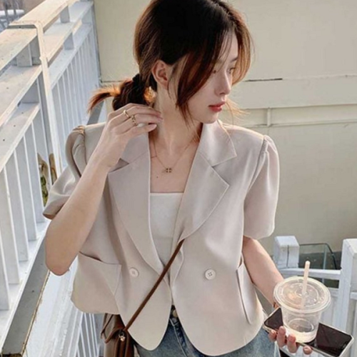 베이직 여성 반팔 자켓 블레이저 여성 크롭 자켓 루즈핏 여름