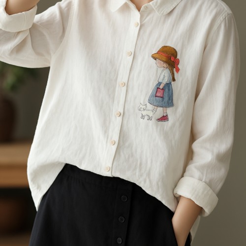 여성 긴팔 블라우스 화이트 봄 여름 데일리 셔츠 중년여성