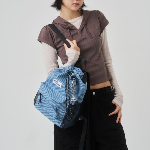 JOY STRING MINI BACKPACK -데님 스트라이프 조이 스트링 미니백팩