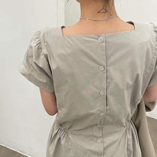 디포 여성 여자 봄 여름 셔링 면 바스락 A라인 롱 루즈핏 결혼식 하객 블랙 반팔 원피스