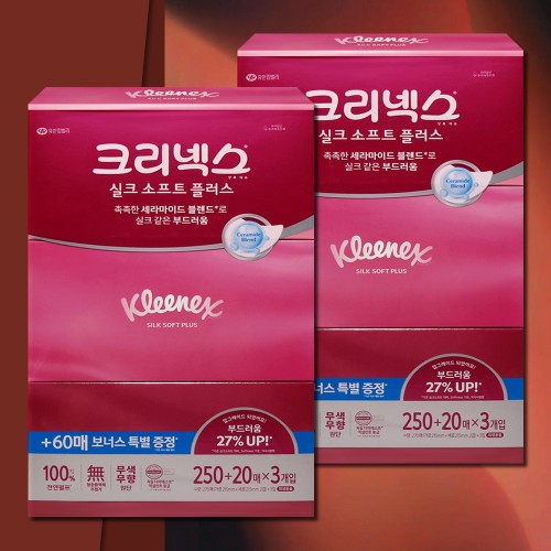 크리넥스 실크소프트 플러스 각티슈 미용티슈 270매 6개 대용량 곽티슈 곽휴지 사각티슈