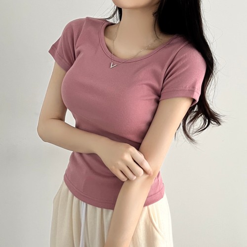 레이어드 흰티 세미크롭 여자 반팔티 이너 티셔츠 블랙, FREE(One size)