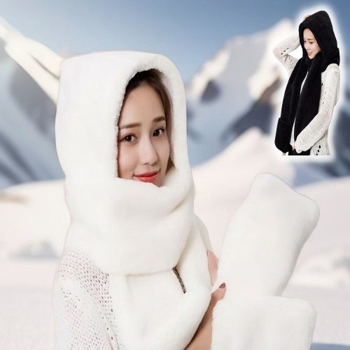 장갑 겸용 따뜻한 롱 목도리 밍크후드머플러 모자