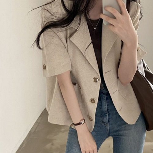 반팔 여성 여름 자켓 블레이저 여성 린넨 자켓 베이직