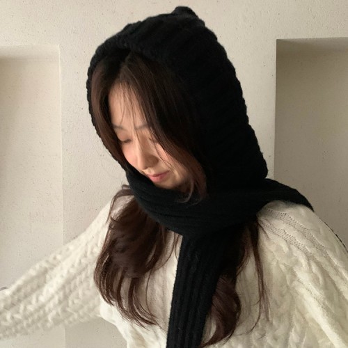 [울80%] 2way 꽈배기 바라클라바 머플러 - 여성 넥워머 후드모자 후드숄 니트목도리