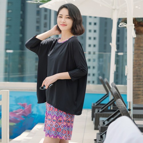 조이마담S7127 에스닉 나염 수영복 세트 50대60대중년여성 빅사이즈래쉬가드