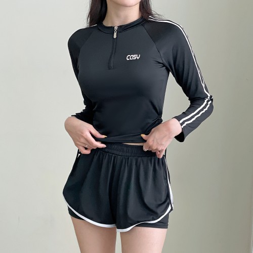 오르웨인 여성 반집업 래쉬가드 투피스 수영복 세트