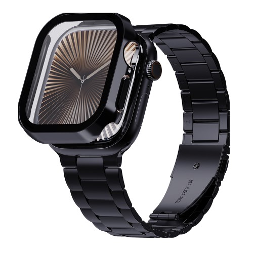 애플워치 메탈 스트랩 + 풀커버 케이스 2종 세트 애플워치 SE3 SE2 SE, 44mm, 실버