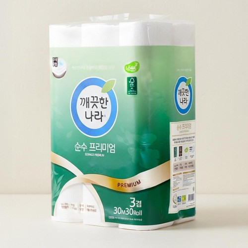 메가마트 깨끗한나라 3겹 데코 순수프리미엄 화장지 30mx30롤