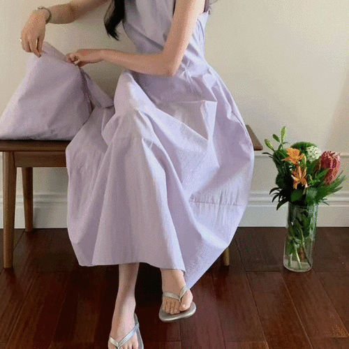 멜로디 라운드넥 민소매 여름 롱 원피스 플레어 A라인 가방 set