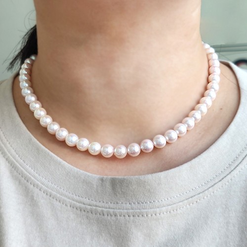 7~7.5mm 아코야 해수 진주 비드 목걸이 입문용 착용 편한 천연