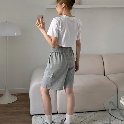버뮤다팬츠 5부반바지 여성 와이드 여름 카고 밴딩 팬츠