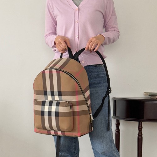 버버리 JEFF 체크 캔버스 남여공용 백팩 TAUPE BROWN 80845501