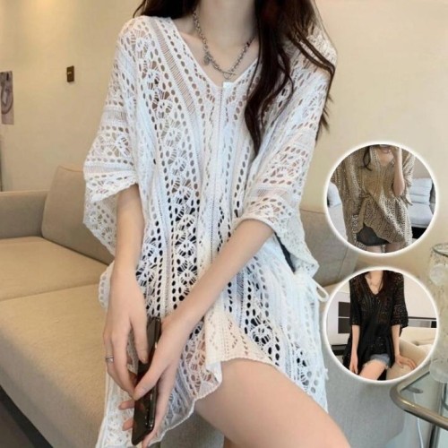 그물 비치웨어 시스루 펀칭 수영복 겉옷