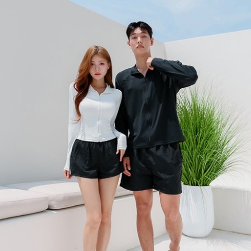 [슈퍼특가] 크라시앙 컷라인 커플집업 래쉬가드 오버핏 루즈핏 빅사이즈 남녀공용 수영복세트