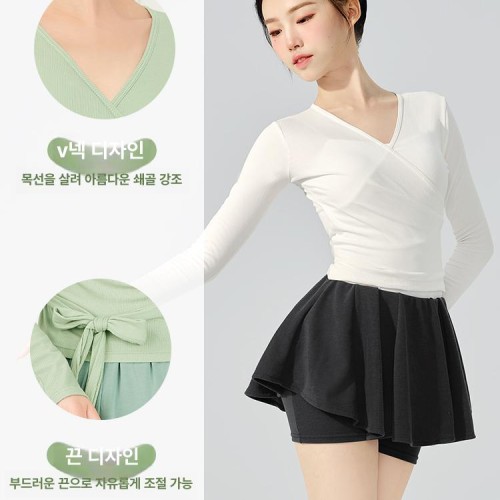 여성 성인 무용 상의 긴팔 발레 체조 연습용 모던 댄스 의상