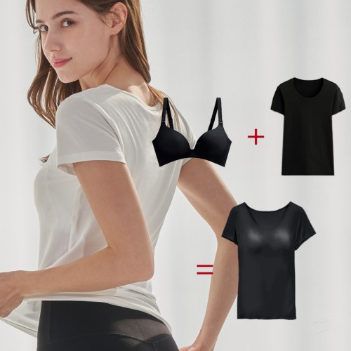 이너리즘 모달 노와이어 캡내장 반팔 노브라 티셔츠 1+1 노브라티 여자 속옷