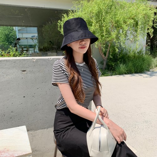 귀여운 단가라 여름 여성 티셔츠 기본 코튼 라운드 스트라이프 티셔츠 이너티 여자 반팔티