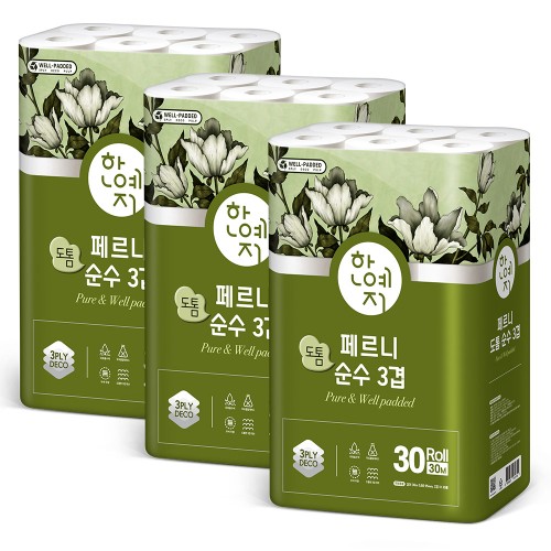 한예지 페르니 도톰 순수 3겹데코 화장지 30m, 30롤, 1팩