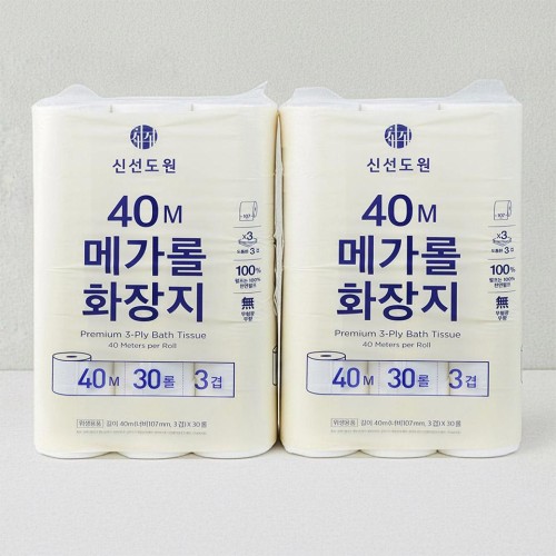 메가마트 신선도원 메가롤 화장지 40Mx30롤x2세트
