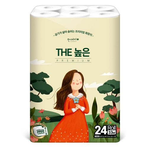 THE 높은 한예지 천연펄프 광폭 107MM 프리미엄화장지 33m, 24롤, 1팩