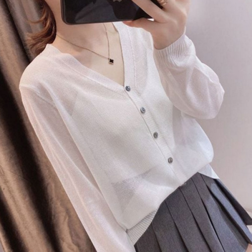 루즈핏 여성 여름 가디건 시스루 여성 얇은 가디건 데일리 브이넥