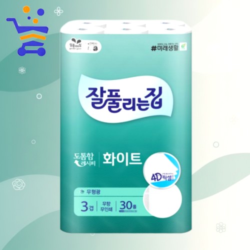 잘풀리는집 화이트 3겹 부드러운 화장지 30롤 28m 물에잘녹는 화장실 롤휴지