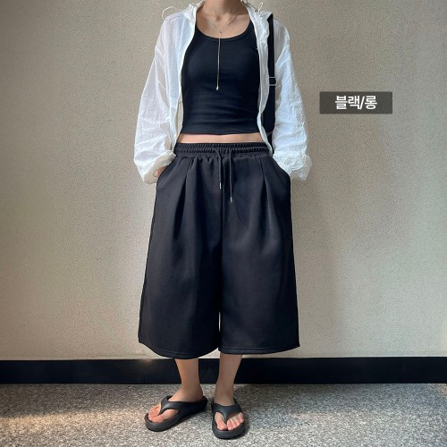 여자버뮤다팬츠 핀턱반바지 키작녀 여름 면반바지 그레이 블랙