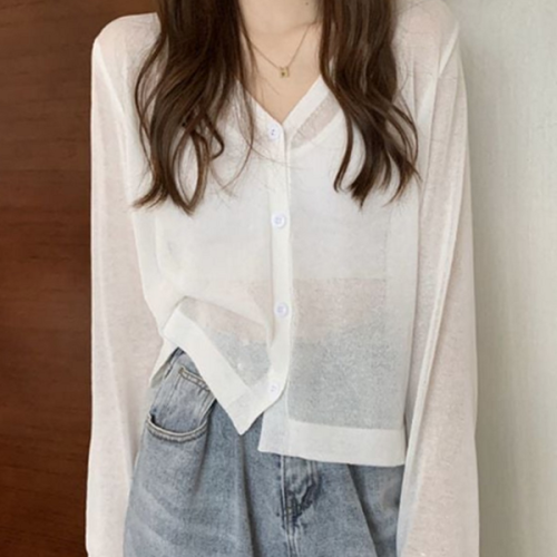 비치 여성 시스루 가디건 얇은 여성 여름 가디건 브이넥 에어컨