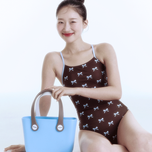 움파 리본 실내 여성 원피스 수영복 블루, XS