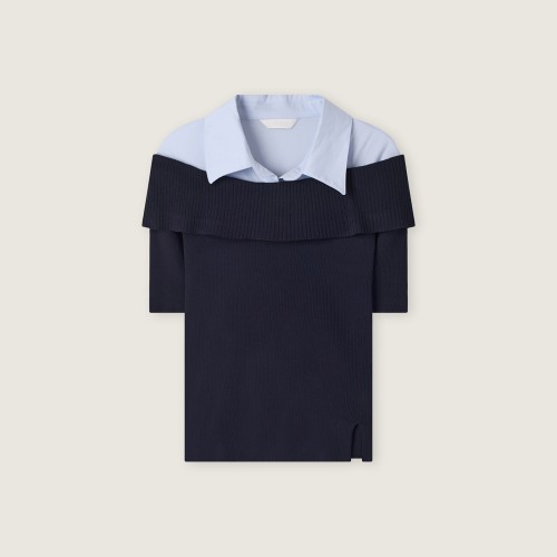 [N배송] 로엠 우븐매칭 오프숄더 반팔 니트 RMKAG24R12