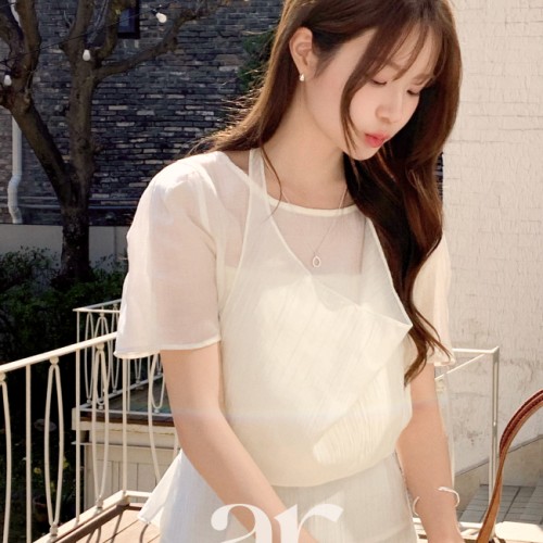 트렌드데이 홀터 레이어드 뷔스티에 반팔 블라우스 st3076