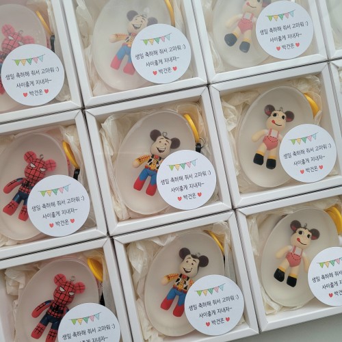 어린이집선생님 생일 답례품 유치원선생님 구디백 단체 선물 포포베 키링비누 하트곰