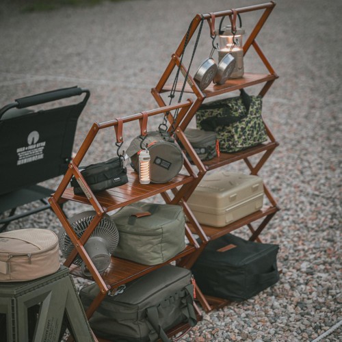 원스위크라이프 행어 캠핑 선반 접이식 우드 쉘프 수납 장 3단, 다크브라운
