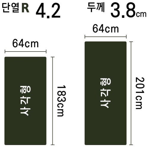 씨투써밋 캠프 매트 SI RT WD 자충 매트리스 RG, 3.8cm, 올리브그린
