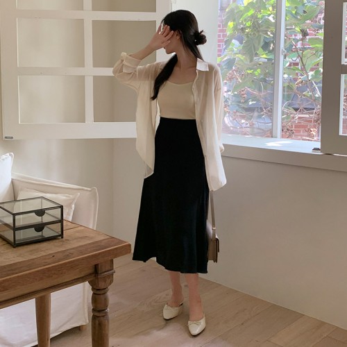 트렌드데이 뒷밴딩 플레어 롱 스커트 sk6509