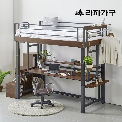 라자가구 오토 전동 높이조절 모션 2층 벙커침대 책상형 침대 프레임 S 성인 학생 기숙사