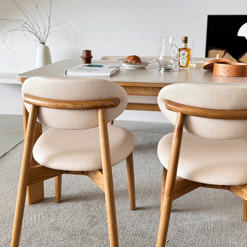 고디 세라믹식탁 세트 6인용 원목 식탁+의자3+벤치1, 1800mm, 내추럴