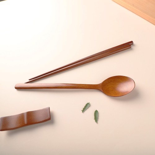 [각인제작] 옻칠 나무 수저세트 숟가락 젓가락 (브라운)