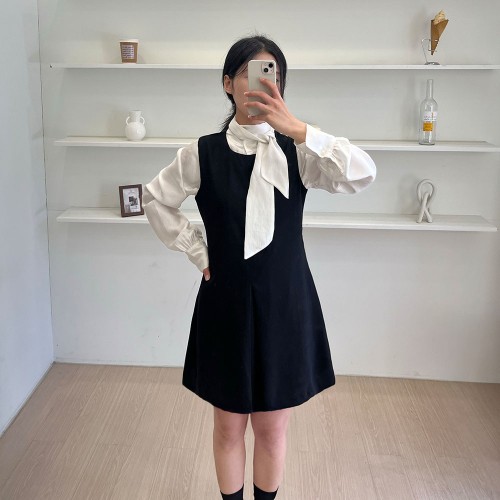 키작녀 정장원피스 레이어드 뷔스티에원피스 블랙
