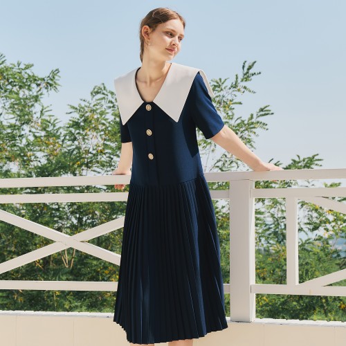 [제로스트릿]플리츠 세일러 원피스 PLEATS SAILOR ONEPIECE / NAVY