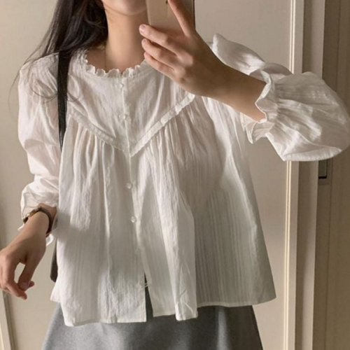 데일리 여성 레이스 블라우스 라운드 여성 펀칭 블라우스 레이어드 가을
