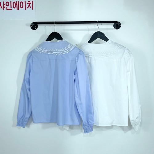 언발카라 펀칭 레이스손목스모크밴드 코튼긴팔블라우스 간절기 심플 면블라우스 여자여자몰