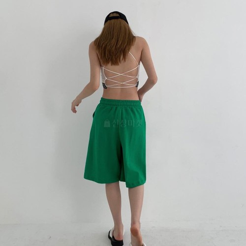 여성 5부 와이드 반바지 버뮤다 밴딩 트레이닝 와펜 스마일 여름